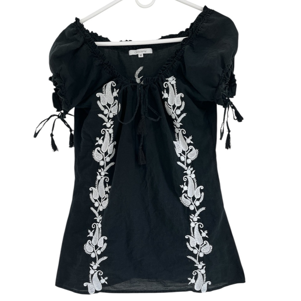 Ondademar Coverup Black White Embroidered Tassels M